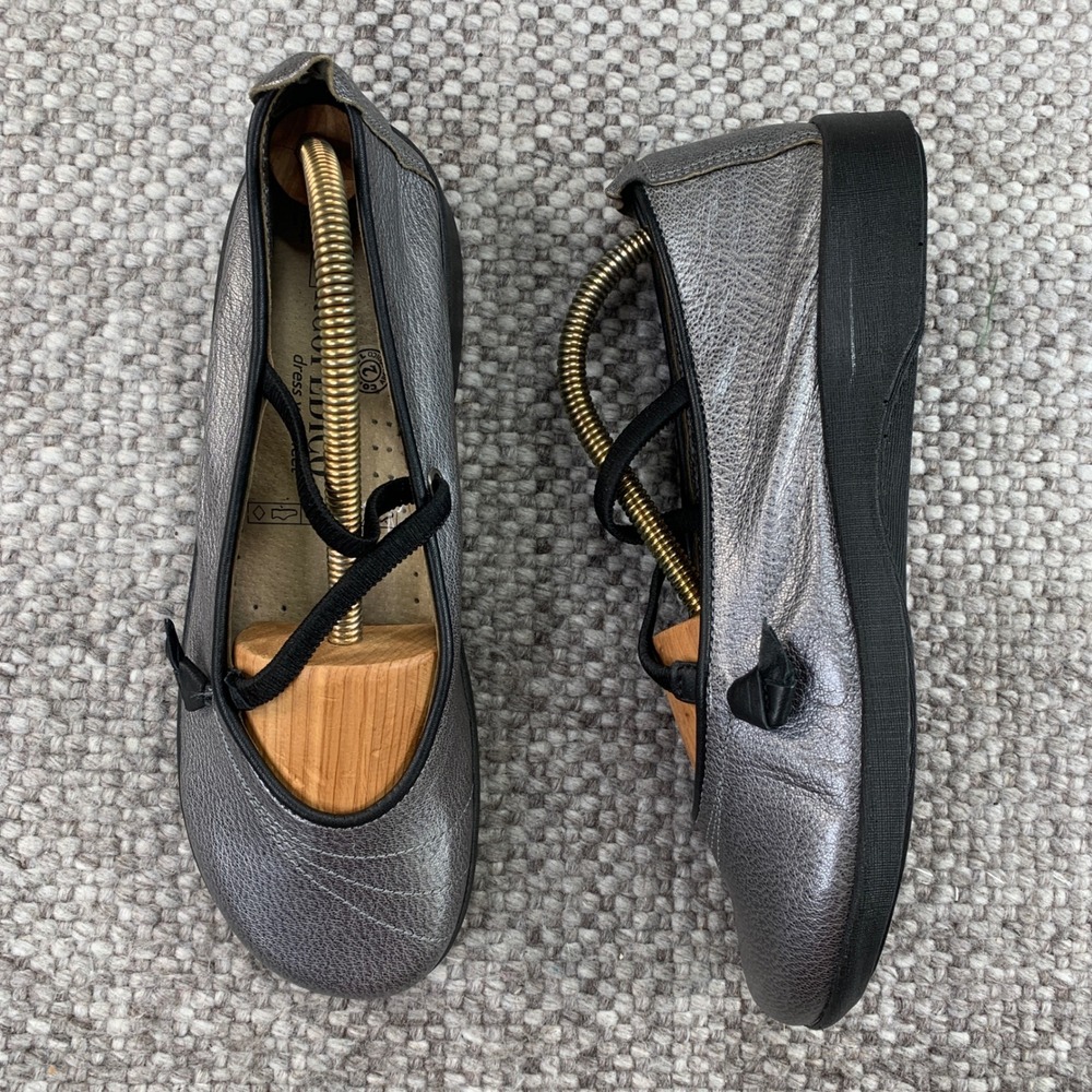 Arcopedico Ballet Flats Women 39 Silver Metallic Elastic Strap Comfort Walking